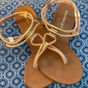 Madden Girl Sz 8 Pink/Tan Jewel Studded Sandals
